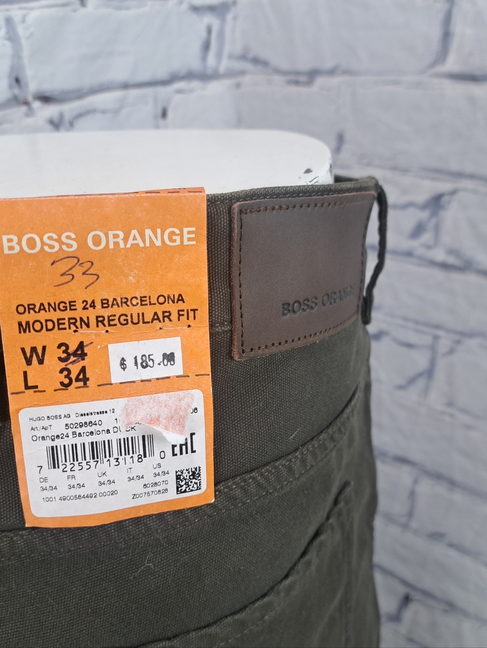 NWT Hugo Boss Orange24 Barcelona Duck Slim Straight Jeans Brown 34x34 - Picture 10 of 15